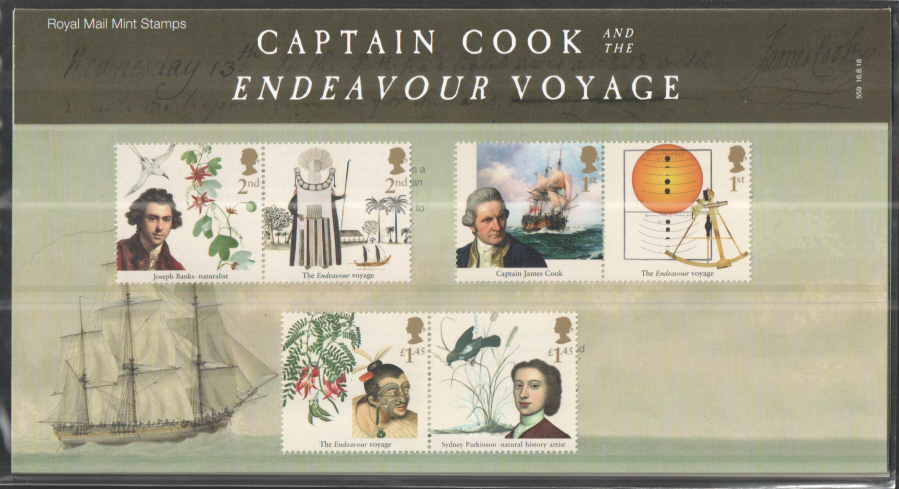 (image for) 2018 Captain Cook & Endeavour Royal Mail Presentation Pack 559 - Click Image to Close